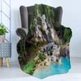 thumbnail image 4 of Waterfall Soft Flannel Fleece Throw Blanket, Waterfall in Corner of Lake in Laos Surrounded by the Vietnamese Trees, Cozy Plush for Indoor and Outdoor Use, 50" x 60", Blue and Green, by Ambesonne, 4 of 5