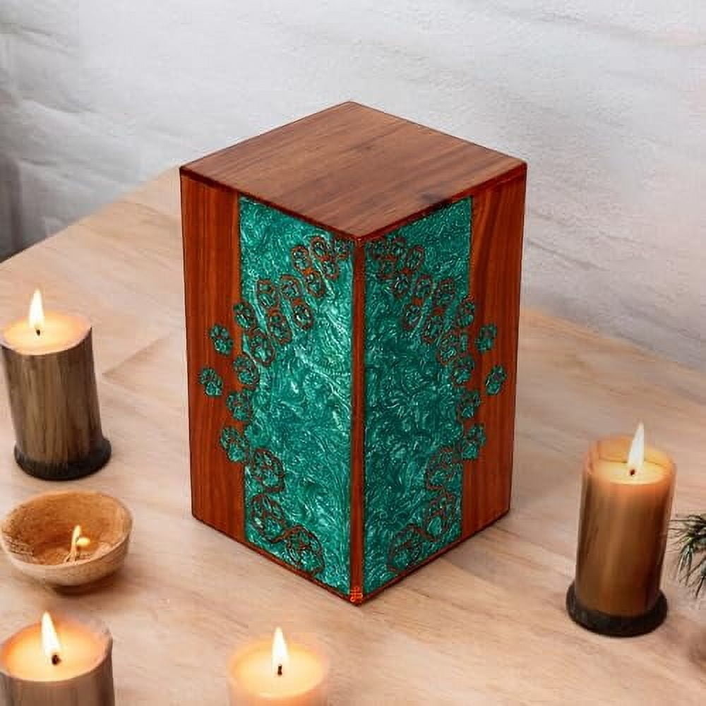 Wooden Cremation Urn for Pet Ashes, Pet Memorial Urn, Cat Urn, Dog Urn, Bird Urn with Epoxy Design (Extra Large)