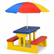 GLACER Kids Picnic Table, Portable Kids Outdoor Furniture w/Removable & Adjustable Umbrella, Plastic Set, Gift for Boys Girls 3+, Toddler Picnic Table for Patio, Backyard (Co