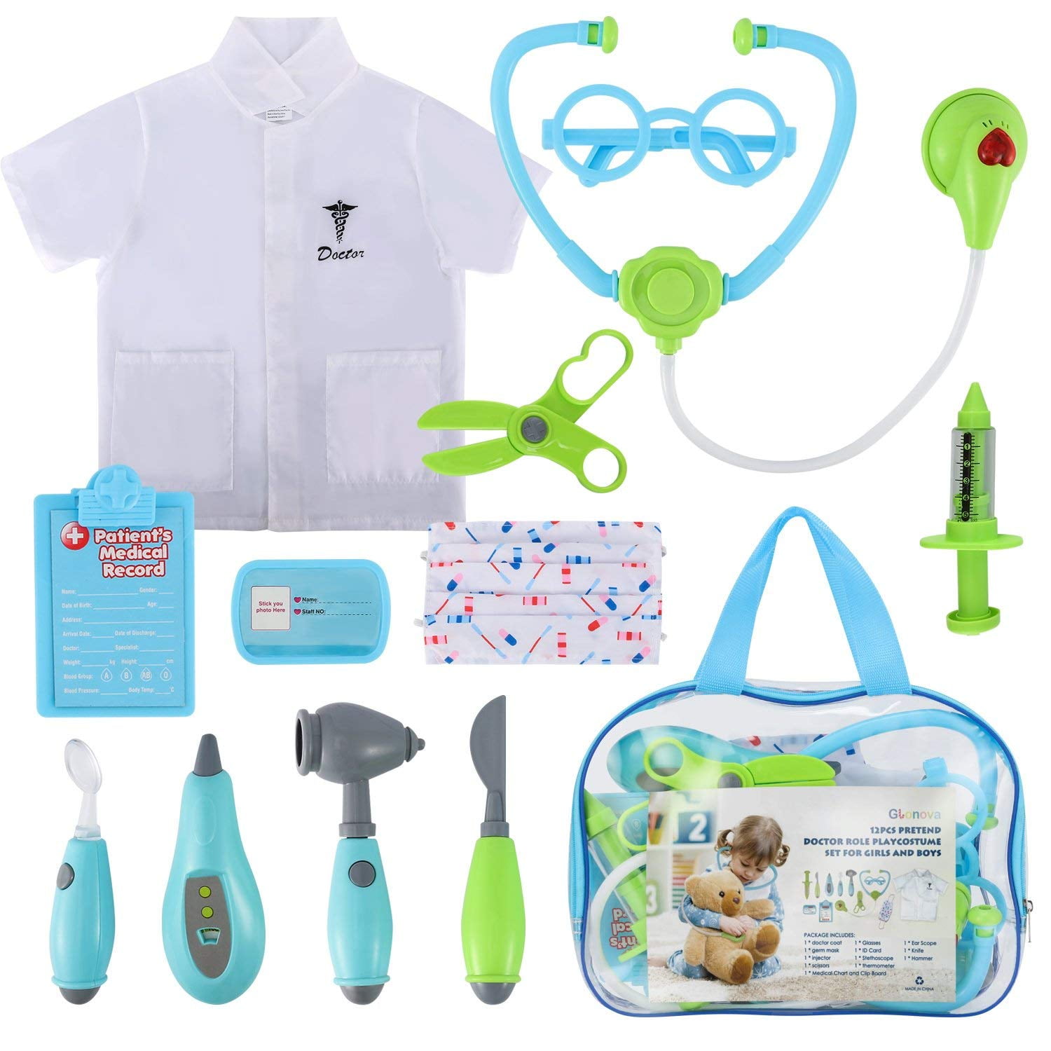 Toy Phone Born Toys Doctor Kit for Kids Pretend Play Doctor Set for Kids Ages 3 & Up Prescription Pad & Pencil Real Stethoscope Eyeglasses Complete Kids Doctor Kit Includes Kids Doctor Coat 