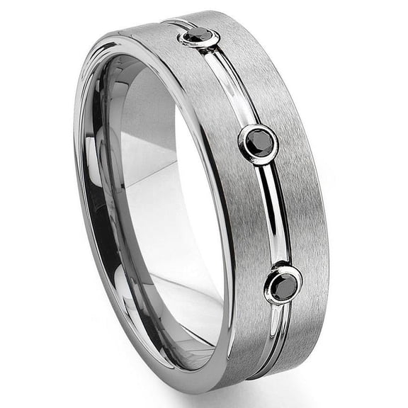 Titanium Kay Tungsten Carbide Black Diamond Ribbed Comfort Fit Mens Wedding Band Ring Sz 10.0