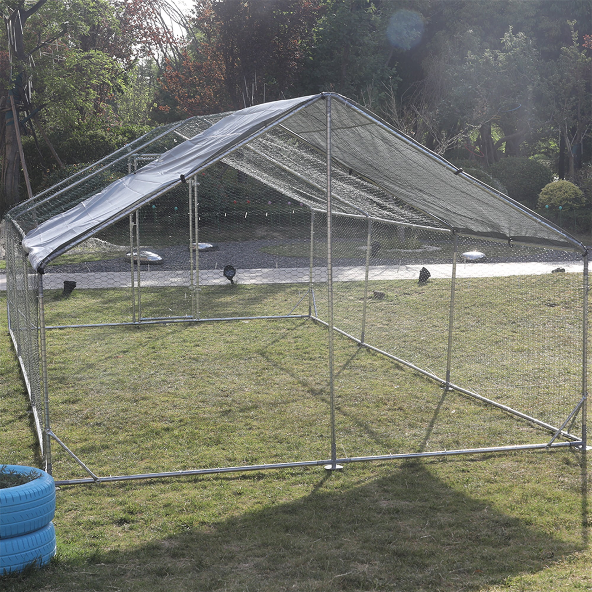 Pefilos 237"L Outdoor Large Chicken Coop with Waterproof and Anti-Ultraviolet Cover, Walk-in Metal Poultry Pen Hen Run House Rabbits Habitat Cage, Silver Pefilos 237"L Outdoor Large Chicken Coop with Waterproof and Anti-Ultraviolet Cover, Walk-in Metal Poultry Pen Hen Run House Rabbits Habitat Cage, Silver