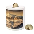 thumbnail image 3 of Mountain Piggy Bank, Surreal Saturated Photo of the Italian Twin Mountain Peaks with Silent Overcast Sky, Ceramic Coin Bank Money Box for Cash Saving, 3.6" X 3.2", Sepia, by Ambesonne, 3 of 4