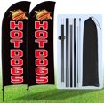thumbnail image 1 of Buryeah 2 Sets Hot Dogs Feather Flag Kit 7 x 5.4 ft Hot Dogs Swooper Flag Pole Kit with Pole Ground Stake and Portable Bag Hot Dog Sign for Restaurant Advertising Bu, 1 of 7