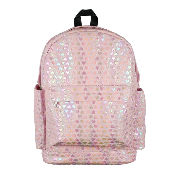 PJammy Iridescent Pink Hearts Backpack All-Over Design 16" Book Bag School Travel Tech Sleeve