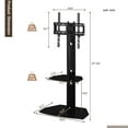 thumbnail image 3 of JUWANGSHANG 23.6" Glass Floor TV Stand with Swivel Mount for 32-55 Inch Large LCD/LED TVs, Height Adjustable Tall TV Stand Mount with Two Layers of Shelves, Black, 3 of 7