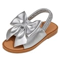 thumbnail image 6 of Girls Sandals Open Toe Bowtie Ankle Strap Flat Beach Shoes Summer Vacation Casual Slip on Flower Girl Dress Shoes Silver 4 Big Kid, 6 of 6