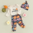 thumbnail image 2 of Okbabeha My First Halloween Baby Boy Girl Outfits Newborn Infant Cutest Pumpkin Romper Oneise Pants Hat Halloween Clothes Set, 2 of 7