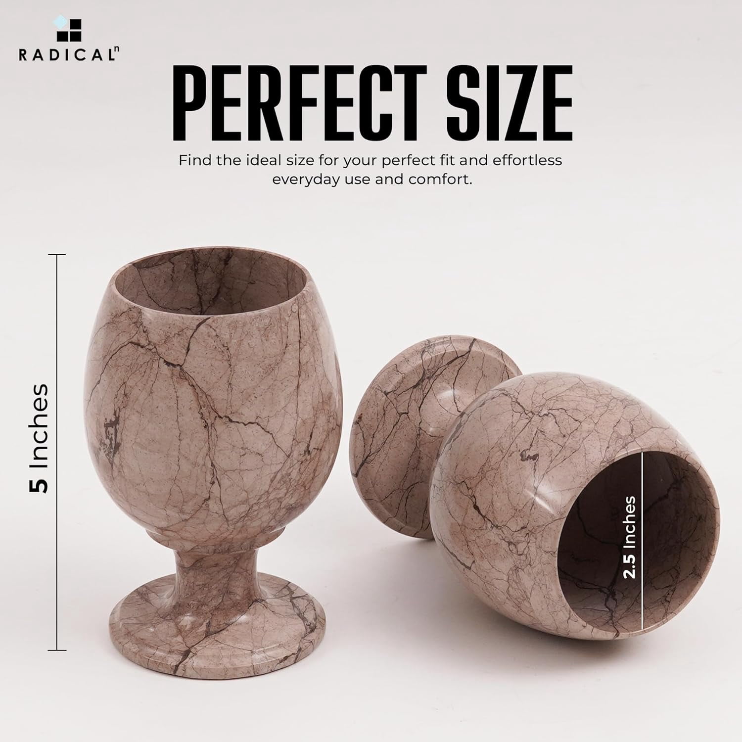 Radicaln Marble Wine Glasses Set of 2 Handmade Marinara 5 inch Drinking Glasses For Bar Décor, Ideal Stem Drinking Glassware For Red and White wine