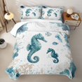 thumbnail image 2 of Manfei Cute Seahorse Bed Spread Queen,Ocean Themed Art Queen Coverlet Set,White Green,3 Pieces, 2 of 7