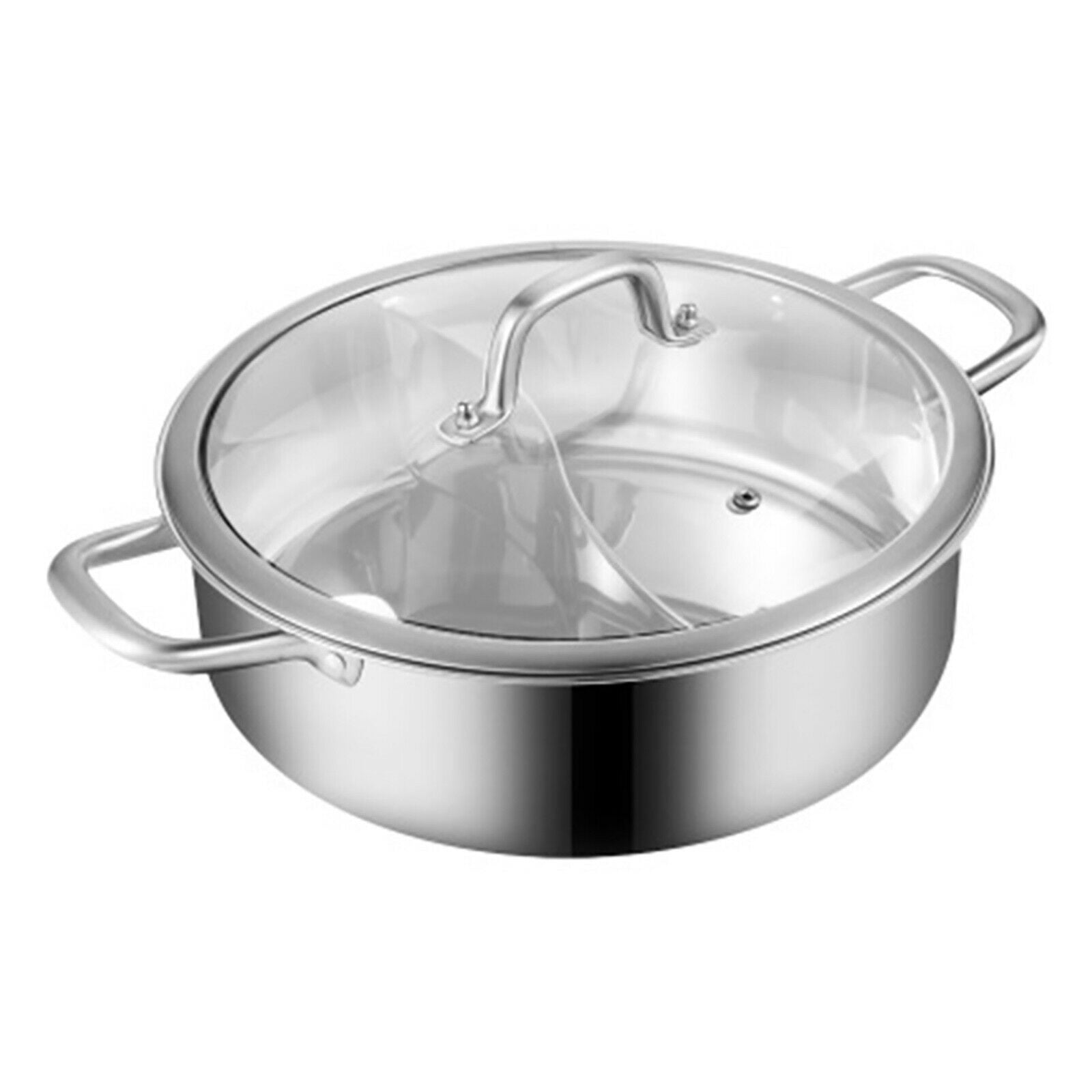 DENEST 304 Stainless Steel Shabu Dual Sided divider Cooking Soup Hot Pot Cookware with Lid