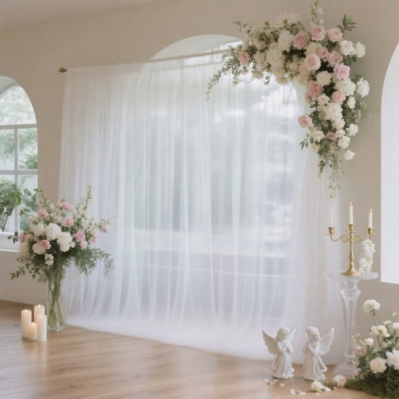 Efavormart Sheer Wedding Arch Drape 10ft × 10ft White – Backdrop Curtain Panel with Rod Pocket