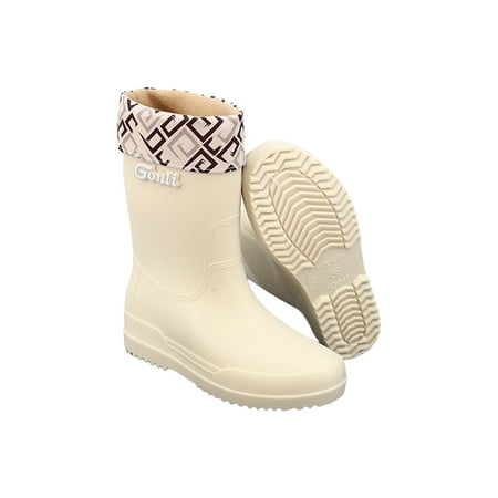 

Fangasis Womens Rain Boots Pull On Garden Shoes Wide Calf Waterproof Boot Women s Work Shoe Kitchen Lightweight With Lined Booties White With Cotton 5.5
