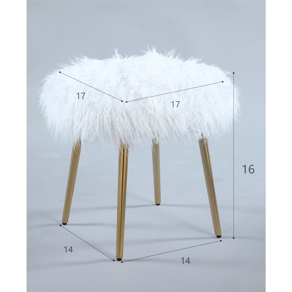 Roundhill Furniture Ravni Faux Fur Accent Ottoman in White/Rose Gold Legs