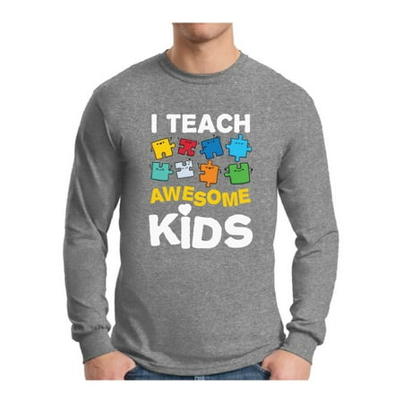 Awesome Graphic Tees - Awkward Styles Men's Autism Awareness Puzzle Graphic Long Sleeve T-shirt Tops I Teach Awesome Kids