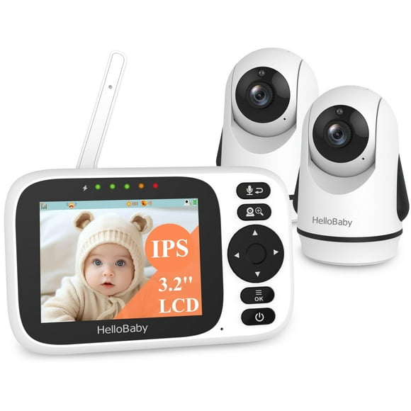 HelloBaby Monitor de bebé con pantalla IPS de 3,2 pulgadas - Monitor de cámara para bebé con cámara remota con zoom panorámico, inclinación y zoom, sin WiFi, visión nocturna por infrarrojos, conexión