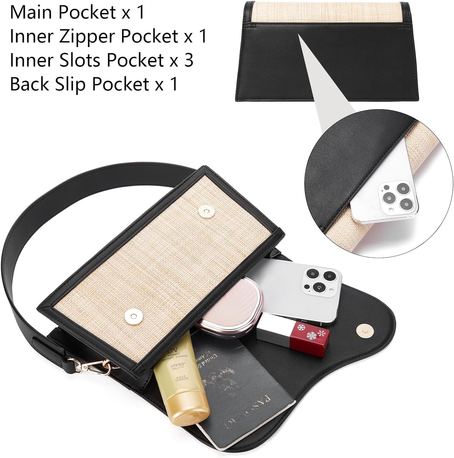 Shoulder Bag for Women, Vegan Leather Women's Shoulder Purses Handbags with 2 Removable Strap Crossbody Bag Purses