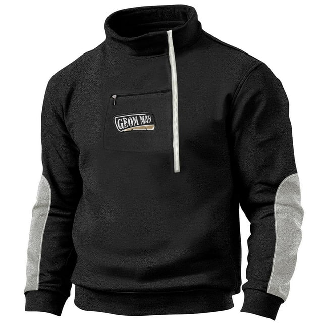 Blusa y camisa de manga larga con cuello alto para hombre, informal, con capucha, color, sudadera, blusa, manga larga, cuello alto, camisa, abrigo de poliéster para hombre