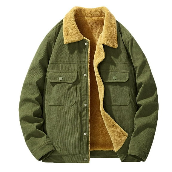 ZQUUVOU Men's Fleece Lined Jean Jacket Collar Long Sleeve Button Down Coat Soft Cozy Cold Weather Casual Tops with Pocket Olive Green