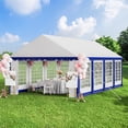 thumbnail image 2 of Summit Living 13'X26' Party Tent Outdoor Event Shelter Canopy with 8 Removable Sidewalls, White and Blue, 2 of 9