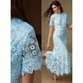 thumbnail image 2 of Baby Blue Lace Midi Dress With Short Sleeves And High Neck, 2 of 16