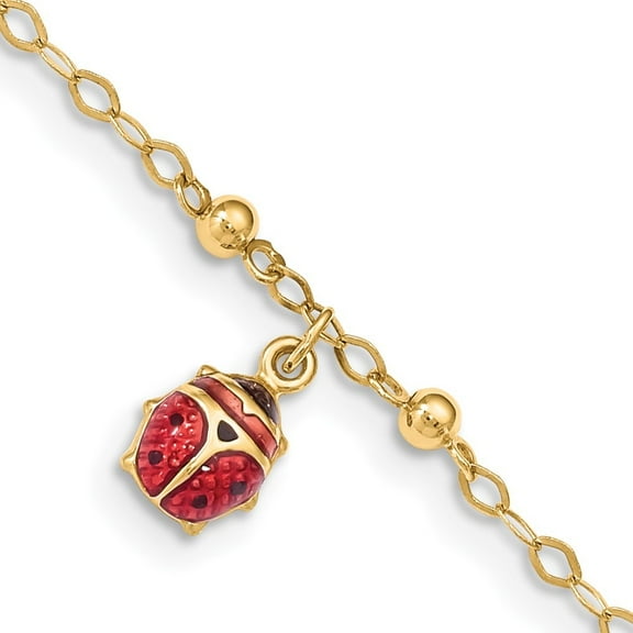 Auriga Fine Jewelry 14K Yellow Gold Adjustable Enameled Ladybug Anklet 10inch for Women