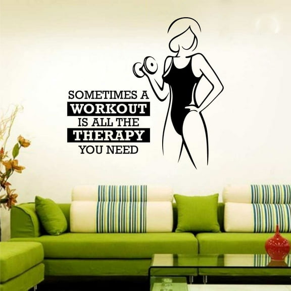 Sometimes A Workout Is All The Therapy You Need Inspirational Quote Quotes Fitness Healthy Life Style Wall Art Vinyl Sticker Decal Home Décor Work Out Wall Sticker Home Gym Bedroom Size (40x40 inch)