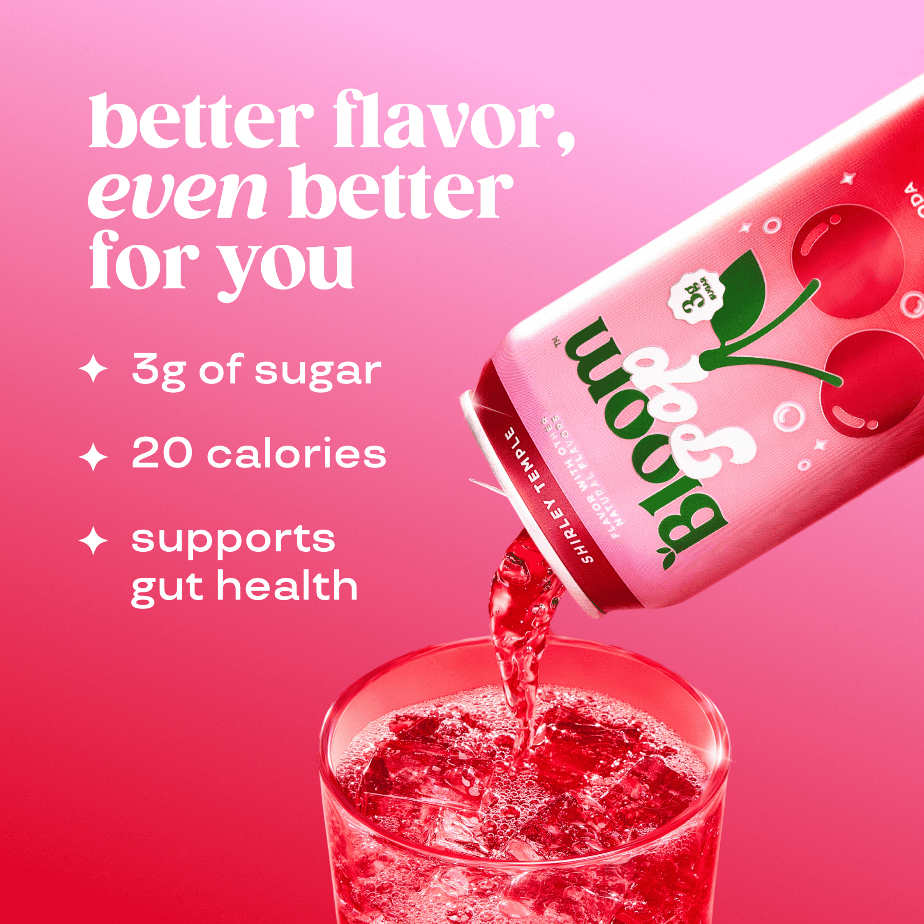 (12 pack) Bloom Nutrition Pop Prebiotic Soda, Shirley Temple, 12 fl oz Can