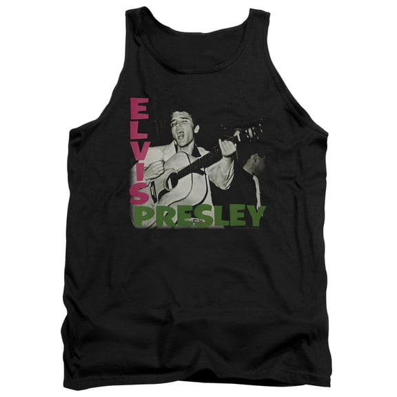 Trevco ELV660-TK-1 Elvis Presley & Album Adult Tank Top, Black - Small