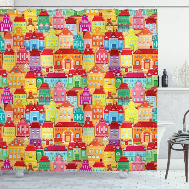 Ambesonne Urban Shower Curtain, Colorful Houses, 69"Wx70"L, Multicolor