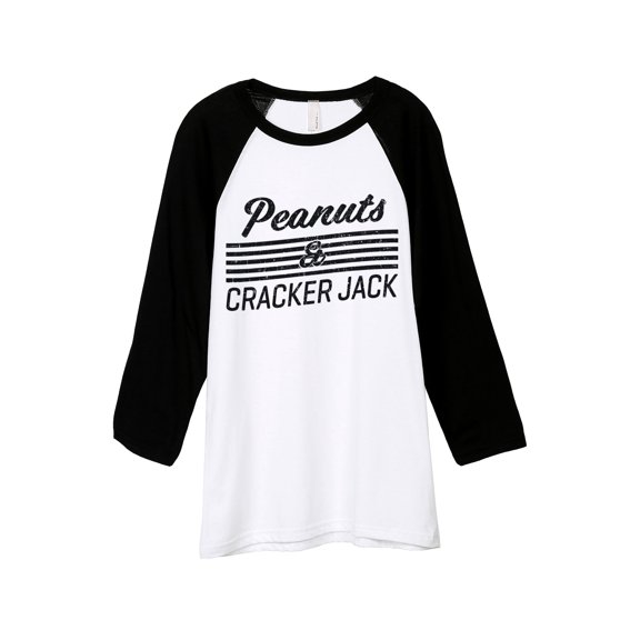 Peanuts And Cracker Jack Unisex 3/4 Sleeves Baseball Raglan T-Shirt Tee White Black Small
