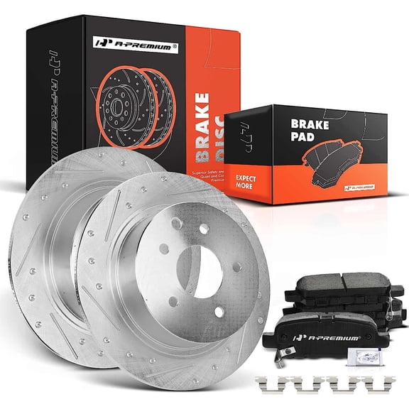 A-Premium 11.48 inch(292 mm) Rear Drilled and Slotted Disc Brake Rotors   Ceramic Pads Kit Compatible with Select Nissan Models - Altima 2002-2020, Juke 2011-2017, Maxima 2004-2008, Sentra 2007-2019
