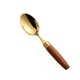 thumbnail image 1 of Xiao Hua Cuchara de postre retro con mango de madera, cuchara de postre de acero inoxidable, cuchara de postre de madera, dorada con mango marrón, 4 piezas, 1 of 5