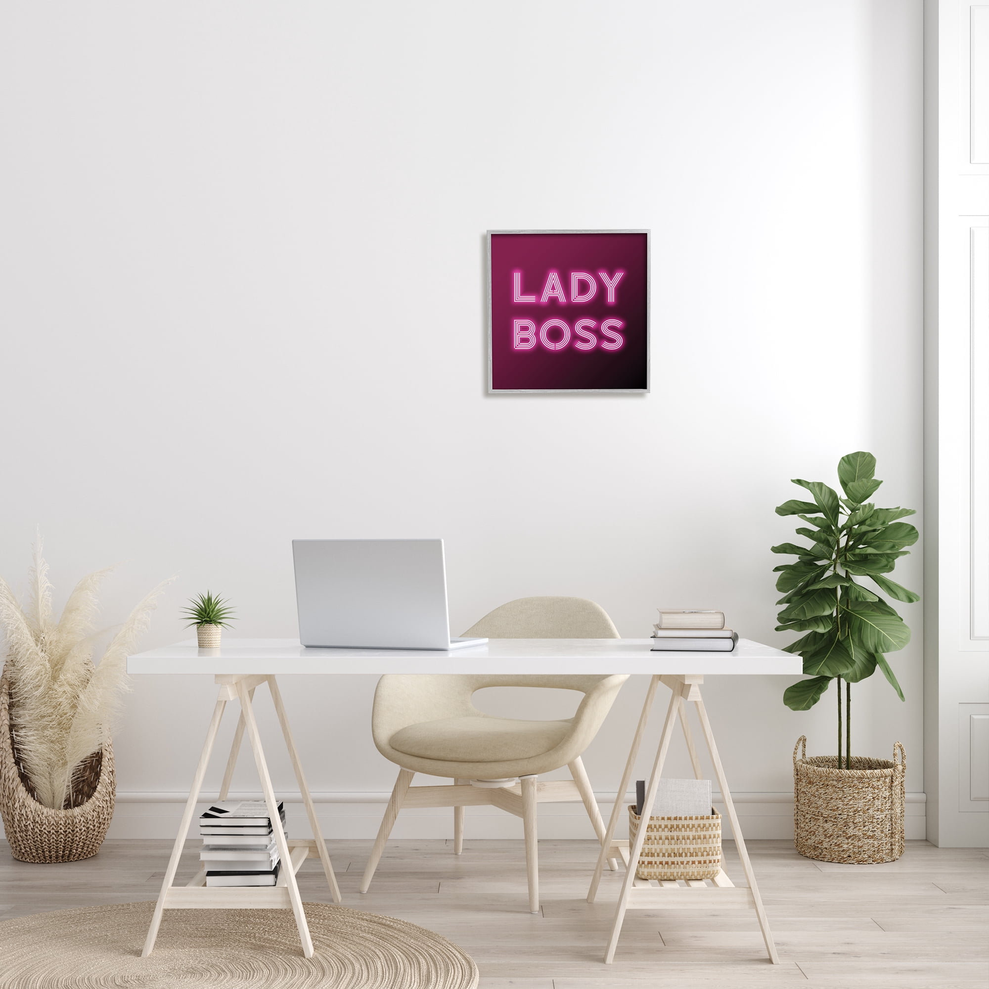Neon Lady Boss Fashion Modern Pink Word Design Typography Framed Art Print Wall Art, 17x17
