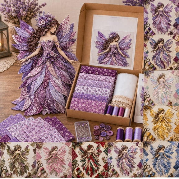 Ktlvex Premium Fairy Patchwork DIY Kit Pre-Cut Felt Flower Fairies Patchwork Sewing Kit Beginner Handmade Layered Fabric Craft Decor(White)