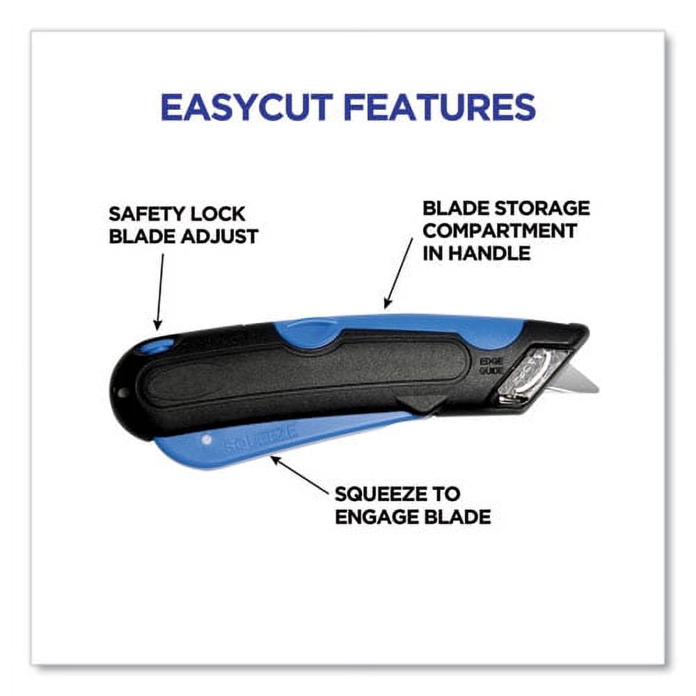 Easycut Cutter Knife W/self-Retracting Safety-Tipped Blade, Black/blue | Bundle of 5 Each