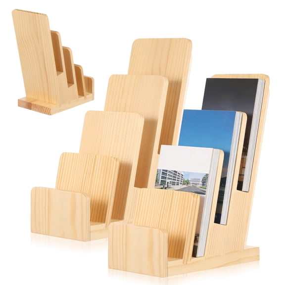 AEVXKHI 2PCS 4 Tier Wood Brochure Display Stand, Countertop Pamphlet Display Holder, Multifunctional Desk Flyer Display Holder, Postcard Magazine Organizer for Office Cafe Study Room