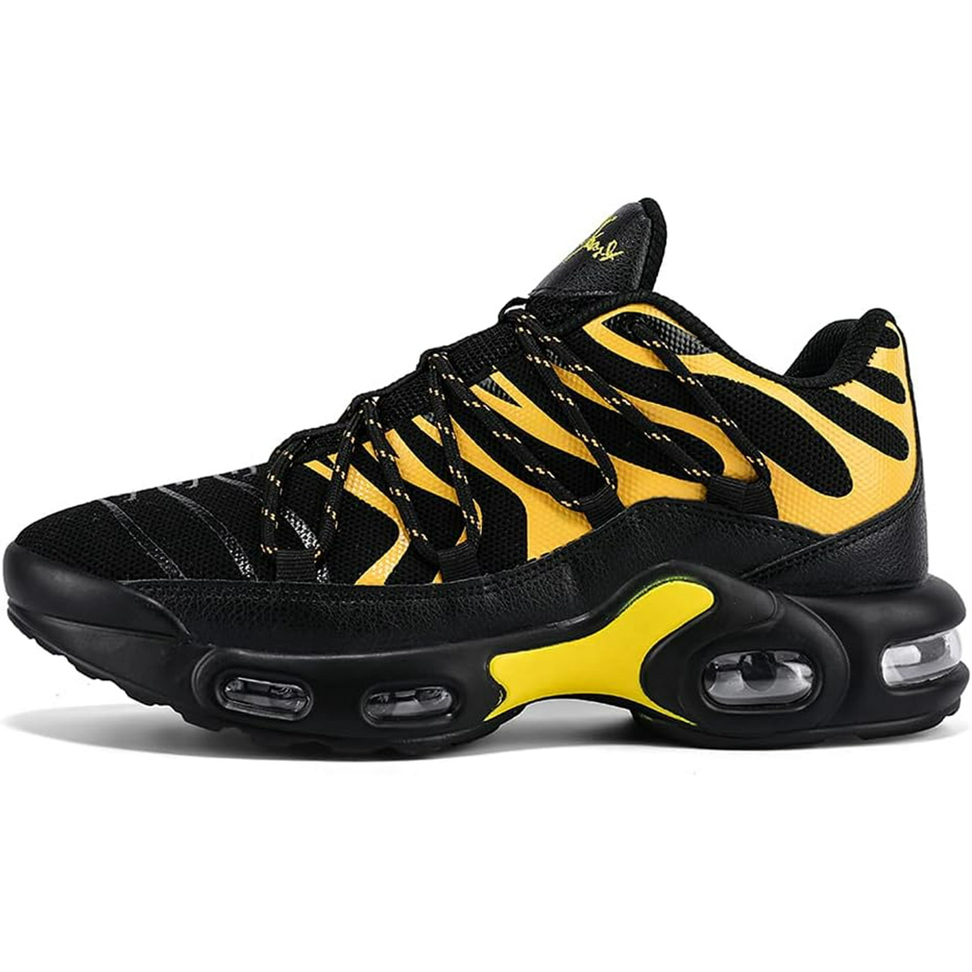 Men Running Shoes Sports Trainers Air Cushion Shock Absorbing Casual Walking Gym Jogging Fitness Athletic Sneakers 11 UK Black Yellow Walmart