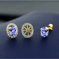 thumbnail image 3 of Gem Stone King 18K Yellow Gold Plated Silver Oval Blue Tanzanite Removable Jacket Stud Earrings for Women, 3 of 3