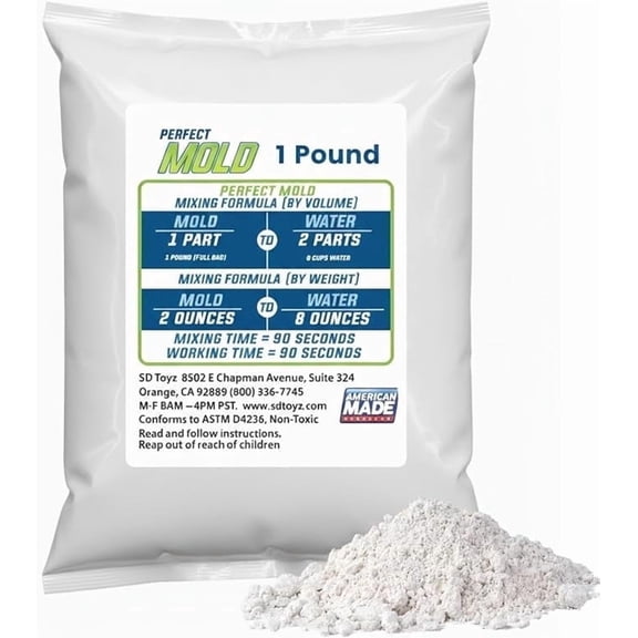 Perfect Mold Alginate Molding Material, Non-Toxic Mold Making Powder for Life Casting, Hand Casting, Baby Footprints, Face & Body Molds, 1 lb Bag