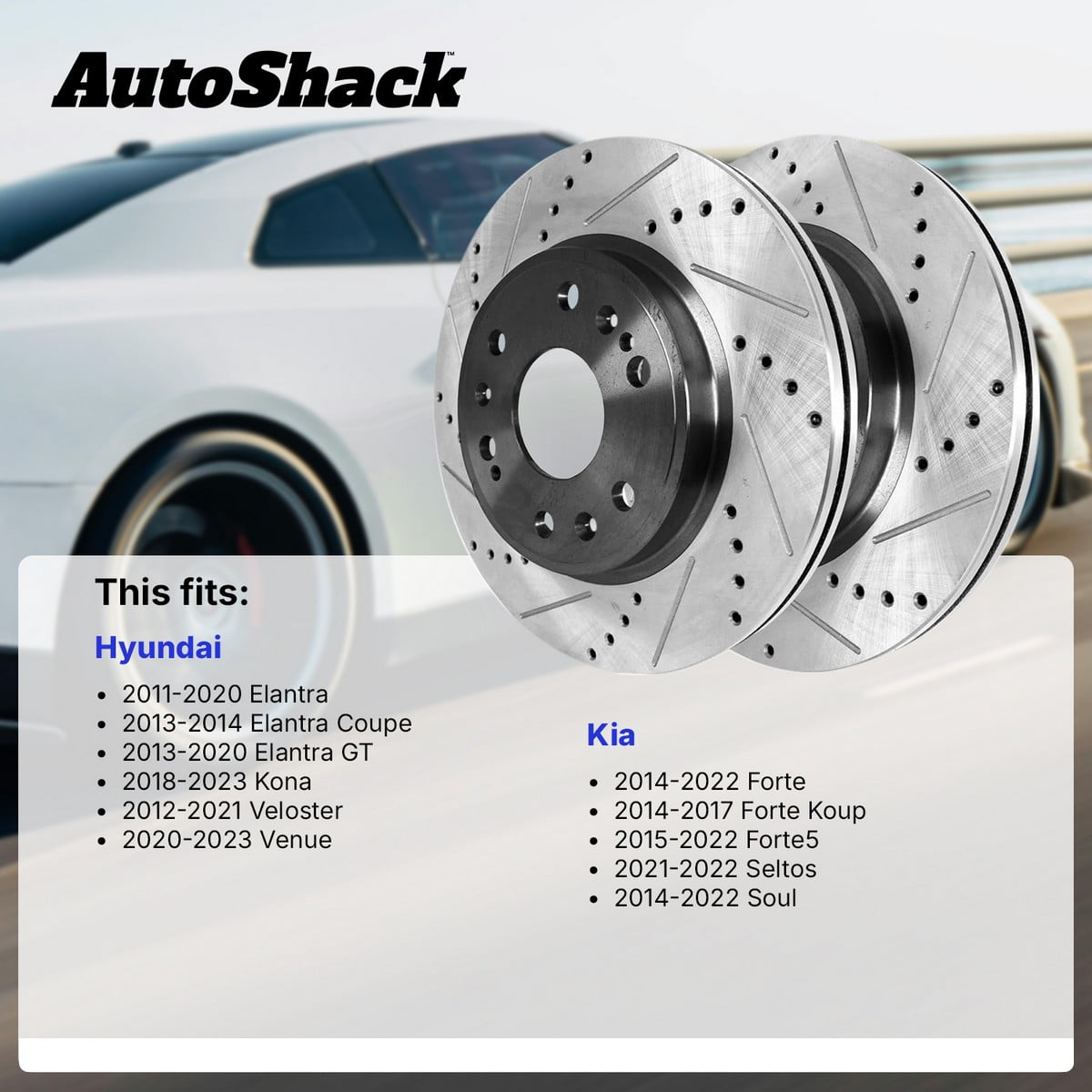 AutoShack Front Brake Rotors for Hyundai & Kia, Elantra 2011-2020 Soul 2014-2022 Forte 2014-2022, FWD L4 1.4L 1.6L 1.8L 2.0L - E-Coated Drilled & Slotted - ShadowGuard - 11.02" (280 mm), 5-Lug
