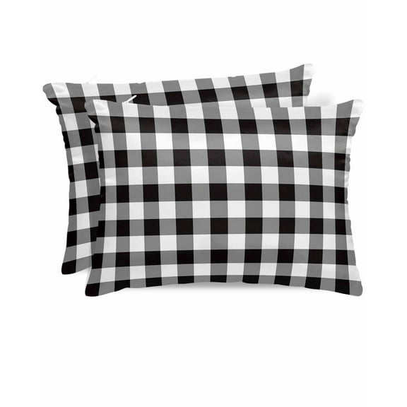 Hokiten Pillow Cases Queen Size Set of 2, Couch Pillow Covers, Black and White Checkered Satin Pillowcases with Zipper for Hair/Skin, Pillow Protector Cover, Farmhouse Buffalo Plaid 20x30 Inches