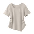 thumbnail image 5 of Garbnen Women's Square Neck T-Shirt Short Sleeve Ruched Side Casual Tee Basic Solid Color Top for Daily Wear Beige M, 5 of 8