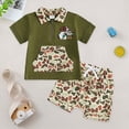 thumbnail image 3 of Kids Toddler Boy Back to School Outfit Dinosaur Embroidery Short Sleeve Polo Shirt Tops Plaid Shorts Set Clothes,Green, 3 of 7