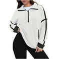 thumbnail image 3 of DDAPJ pyju Womens Oversized Striped Sweatshirts Quarter Zip Pullover Fall Fashion Casual Athletic Sweatshirt, 3 of 7