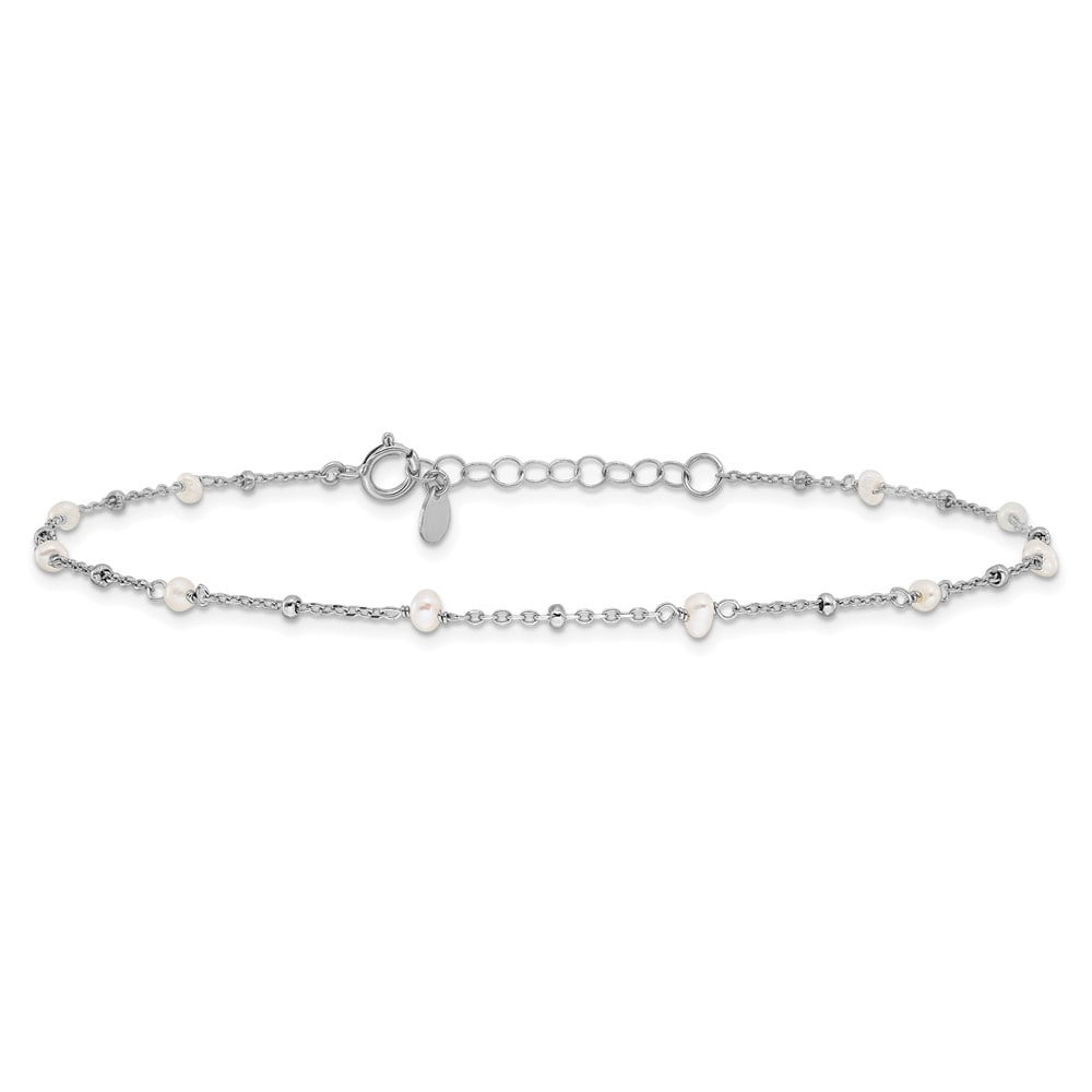 Auriga Fine Jewelry 925 Sterling Silver Rh-plated 3mm FWC Pearl 9inch Plus 1in ext. Anklet for Women