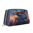 thumbnail image 2 of Naloa Starry Sky Meditating Fox Leather Makeup Bag for Purse Travel, Portable Small Cosmetic Organizer for Women and Girls, Make up Bag with Zipper, 2 of 8