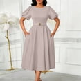 thumbnail image 2 of Ruimatai Women's Round Neck Puff Sleeve Belted A-Line Midi Dresses for Women Formal Party & Office Wear, 2 of 7