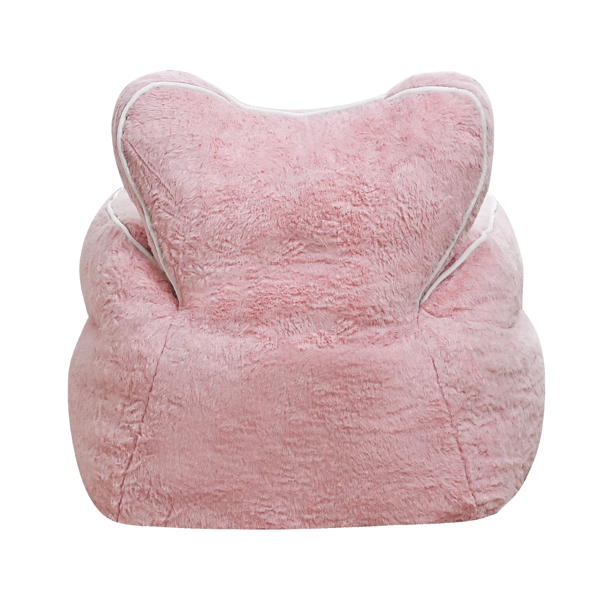 Leumius Bean Bag Chair,Faux Fur Beanbag Chair with a Color-Block and Heart-Shaped Backrest,Large Lazy Sofa for Living Room, Bedroom, Apartment,Baby Pink