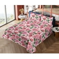 thumbnail image 4 of Ambesonne Rose Print Fitted & Flat Sheet with Shams 4 Pcs Set, Romantic Blooms Print, Queen, Jade Green Pastel Pink, 4 of 5